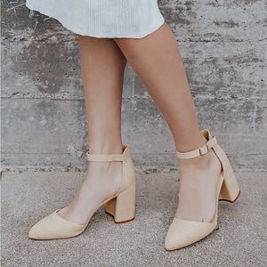 Lulus Like New Beige Suede Ankle Strap Heels, 9